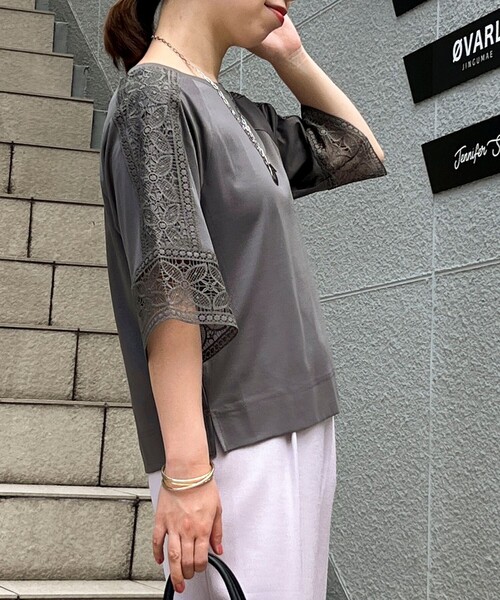 NOLLEY&#39;S - ［新品・未使用］NOLLEY&#39;S☆袖レースニットトップス  グリーン ネイビー NOLLEY'S - ［新品・未使用］NOLLEY'S☆袖レースニットトップス