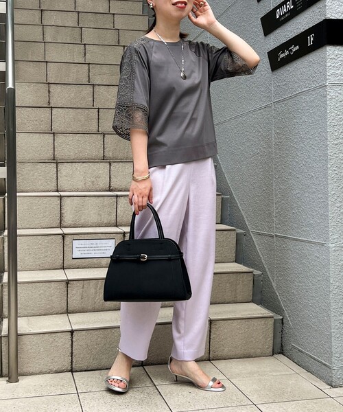 NOLLEY'S LIGHT（ノーリーズライト）の「コットン天竺袖レースT（Tシャツ/カットソー・レディース・ブラック/オフホワイト/ブラウン・38）」の13枚目の写真