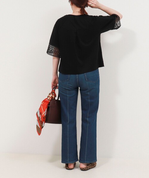 NOLLEY'S LIGHT（ノーリーズライト）の「コットン天竺袖レースT（Tシャツ/カットソー・レディース・ブラック/オフホワイト/ブラウン・38）」の16枚目の写真