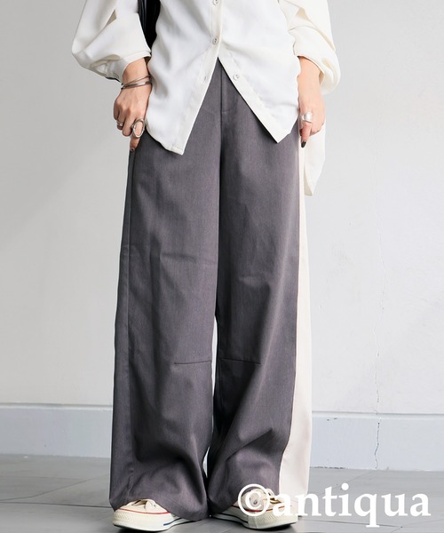antiqua(アンティカ)の「配色切替 ワイドパンツ(その他パンツ・レディース・グレー/ブラック・MEDIUM/LARGE)」の2枚目の写真