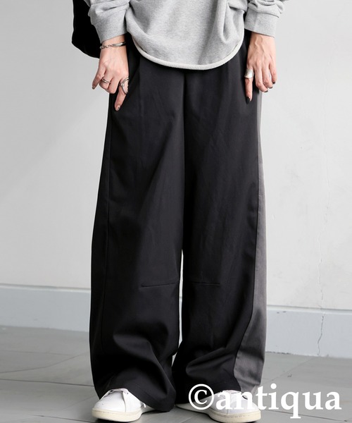 antiqua(アンティカ)の「配色切替 ワイドパンツ(その他パンツ・レディース・グレー/ブラック・MEDIUM/LARGE)」の1枚目の写真