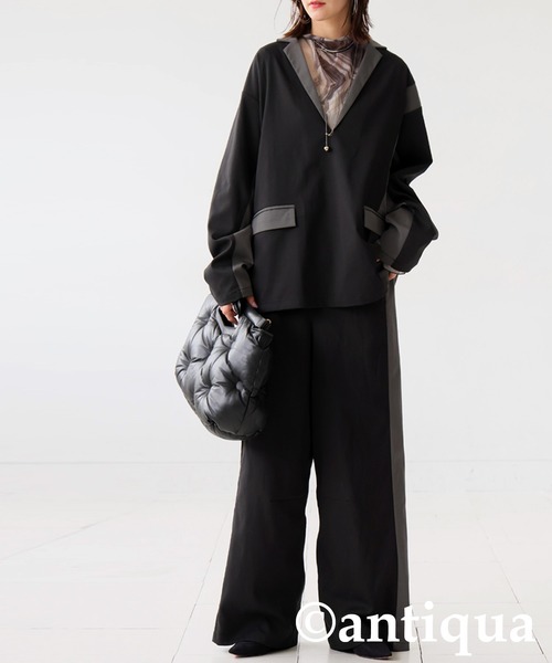 antiqua(アンティカ)の「配色切替 ワイドパンツ(その他パンツ・レディース・グレー/ブラック・MEDIUM/LARGE)」の3枚目の写真