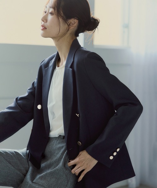 レディハンサムシリーズ ウールライク金ボタンジャケット(半裏地