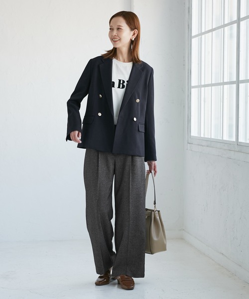 ROPE' PICNIC（ロペピクニック）の「レディハンサムシリーズ ウールライク金ボタンジャケット(半裏地)/セットアップ・通勤対応（テーラードジャケット・レディース・グレー/ネイビー/ブラック系その他/ライトグレー/ベージュ系その他2・M/L）」の18枚目の写真