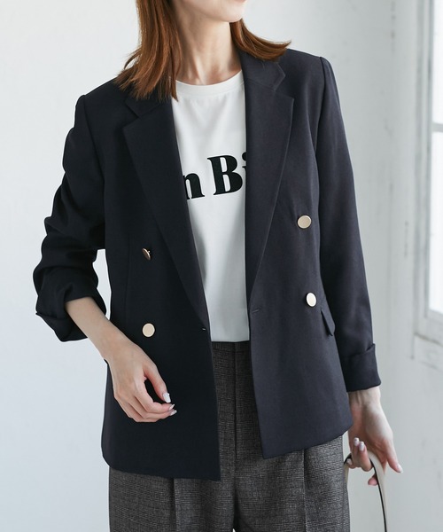 ROPE' PICNIC（ロペピクニック）の「レディハンサムシリーズ ウールライク金ボタンジャケット(半裏地)/セットアップ・通勤対応（テーラードジャケット・レディース・グレー/ネイビー/ブラック系その他/ライトグレー/ベージュ系その他2・M/L）」の17枚目の写真