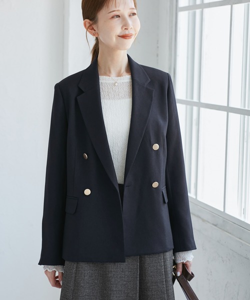レディハンサムシリーズ ウールライク金ボタンジャケット(半裏地