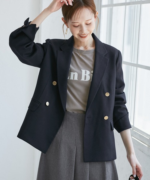 ROPE' PICNIC（ロペピクニック）の「レディハンサムシリーズ ウールライク金ボタンジャケット(半裏地)/セットアップ・通勤対応（テーラードジャケット・レディース・グレー/ネイビー/ブラック系その他/ライトグレー/ベージュ系その他2・M/L）」の6枚目の写真