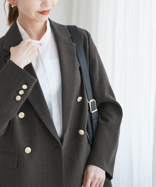 ROPE' PICNIC（ロペピクニック）の「レディハンサムシリーズ ウールライク金ボタンジャケット(半裏地)/セットアップ・通勤対応（テーラードジャケット・レディース・グレー/ネイビー/ブラック系その他/ライトグレー/ベージュ系その他2・M/L）」の9枚目の写真