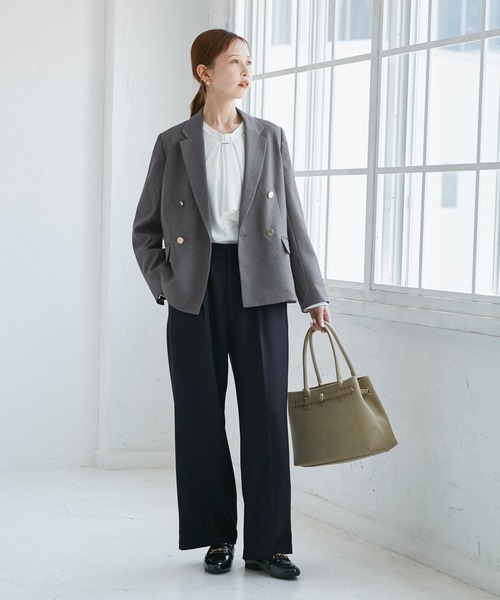 ROPE' PICNIC（ロペピクニック）の「レディハンサムシリーズ ウールライク金ボタンジャケット(半裏地)/セットアップ・通勤対応（テーラードジャケット・レディース・グレー/ネイビー/ブラック系その他/ライトグレー/ベージュ系その他2・M/L）」の8枚目の写真