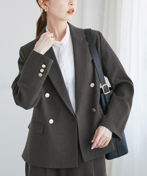 セール】レディハンサムシリーズ ウールライク金ボタンジャケット(半