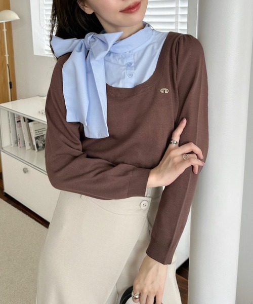Ada.(エイダ)の「ボウタイ チョーカー付 ドッキング ニットPO(ニット/セーター・レディース・ピンク/ネイビー/ブラウン・FREE)」の2枚目の写真