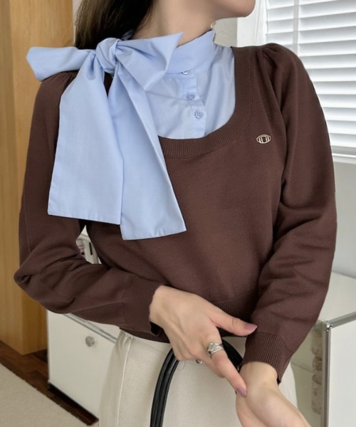 Ada.(エイダ)の「ボウタイ チョーカー付 ドッキング ニットPO(ニット/セーター・レディース・ピンク/ネイビー/ブラウン・FREE)」の13枚目の写真
