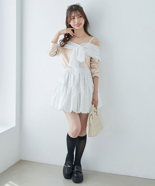 MAJESTIC LEGON（マジェスティックレゴン）の「オフショルリボントップス（Tシャツ/カットソー・レディース・グレー/ブラック/ピンク・MEDIUM）」の5枚目の写真