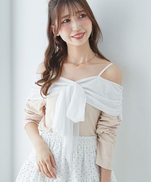 MAJESTIC LEGON（マジェスティックレゴン）の「オフショルリボントップス（Tシャツ/カットソー・レディース・グレー/ブラック/ピンク・MEDIUM）」の8枚目の写真