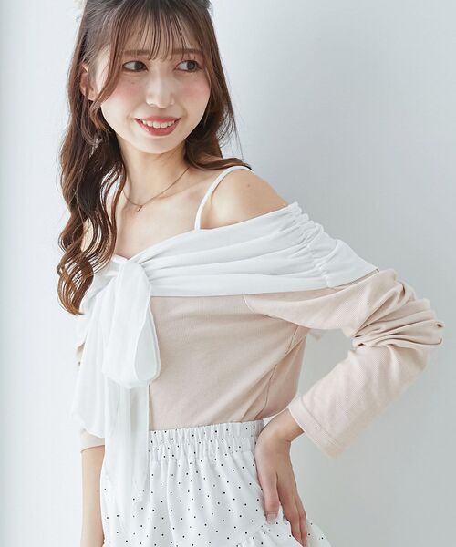 MAJESTIC LEGON（マジェスティックレゴン）の「オフショルリボントップス（Tシャツ/カットソー・レディース・グレー/ブラック/ピンク・MEDIUM）」の9枚目の写真