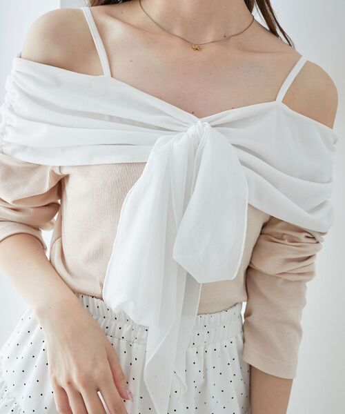 MAJESTIC LEGON（マジェスティックレゴン）の「オフショルリボントップス（Tシャツ/カットソー・レディース・グレー/ブラック/ピンク・MEDIUM）」の11枚目の写真