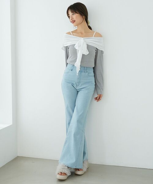 MAJESTIC LEGON（マジェスティックレゴン）の「オフショルリボントップス（Tシャツ/カットソー・レディース・グレー/ブラック/ピンク・MEDIUM）」の13枚目の写真