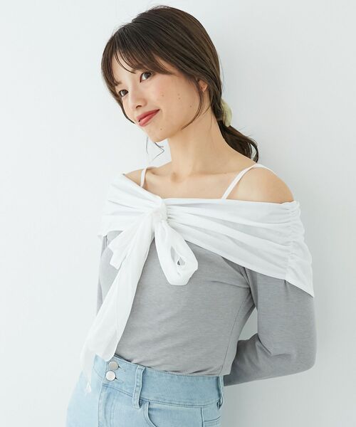 MAJESTIC LEGON（マジェスティックレゴン）の「オフショルリボントップス（Tシャツ/カットソー・レディース・グレー/ブラック/ピンク・MEDIUM）」の17枚目の写真