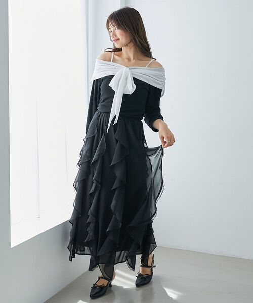 MAJESTIC LEGON（マジェスティックレゴン）の「オフショルリボントップス（Tシャツ/カットソー・レディース・グレー/ブラック/ピンク・MEDIUM）」の20枚目の写真