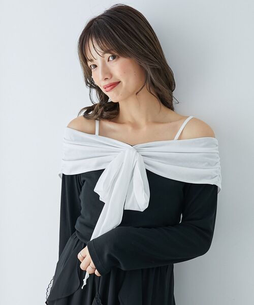 MAJESTIC LEGON（マジェスティックレゴン）の「オフショルリボントップス（Tシャツ/カットソー・レディース・グレー/ブラック/ピンク・MEDIUM）」の22枚目の写真