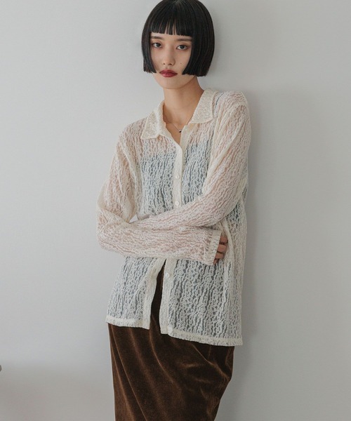 LOWRYS FARM（ローリーズファーム）の「レースポロカーディガンＬＳ 588953（Tシャツ/カットソー・レディース・ホワイト/ブラック・FREE）」の5枚目の写真