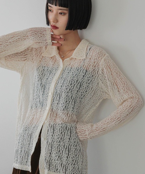 LOWRYS FARM（ローリーズファーム）の「レースポロカーディガンＬＳ 588953（Tシャツ/カットソー・レディース・ホワイト/ブラック・FREE）」の7枚目の写真