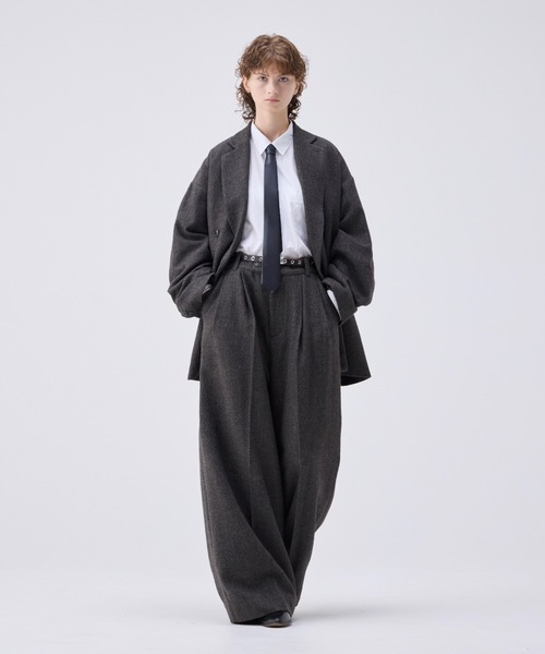Wide straight herringbone tweed slacks/ワイドストレート