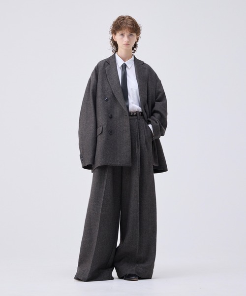 soerte（ソエルテ）の「Wide straight herringbone tweed slacks/ワイドストレートヘリンボーンスラックス（スラックス・メンズ・ブラック/ブラウン・1/2/3）」の4枚目の写真