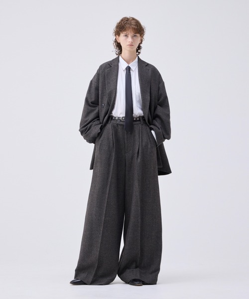Wide straight herringbone tweed slacks/ワイドストレート
