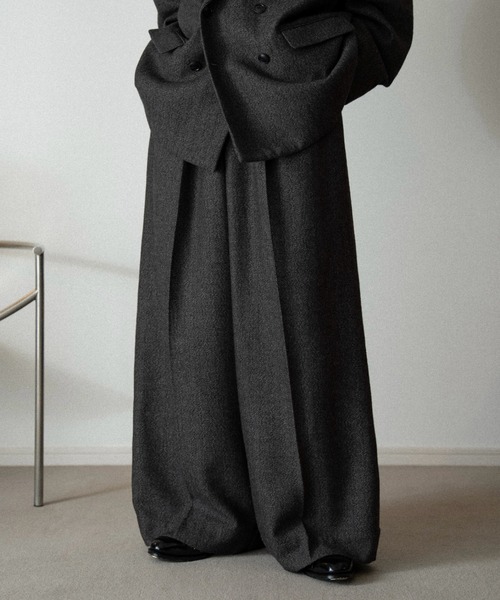 Wide straight herringbone tweed slacks/ワイドストレート