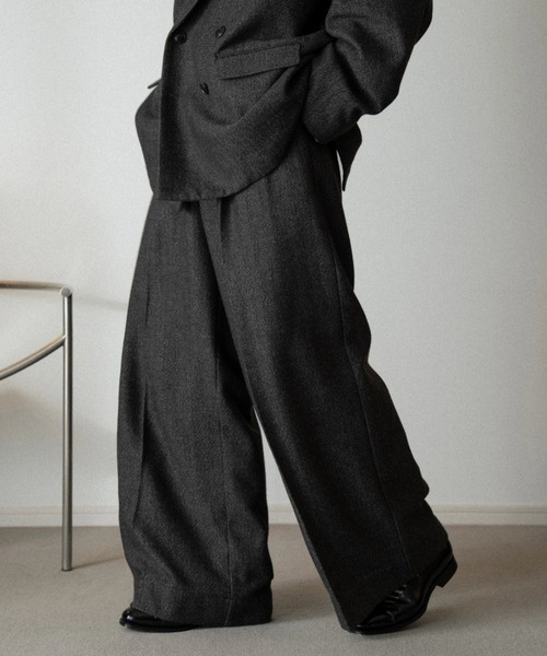 soerte ワイドストレートヘリンボーンスラックス Wide Straight Herringbone Tweed Slacks / ワイドストレート