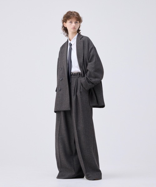 soerte（ソエルテ）の「Wide straight herringbone tweed slacks/ワイドストレートヘリンボーンスラックス（スラックス・メンズ・ブラック/ブラウン・1/2/3）」の3枚目の写真