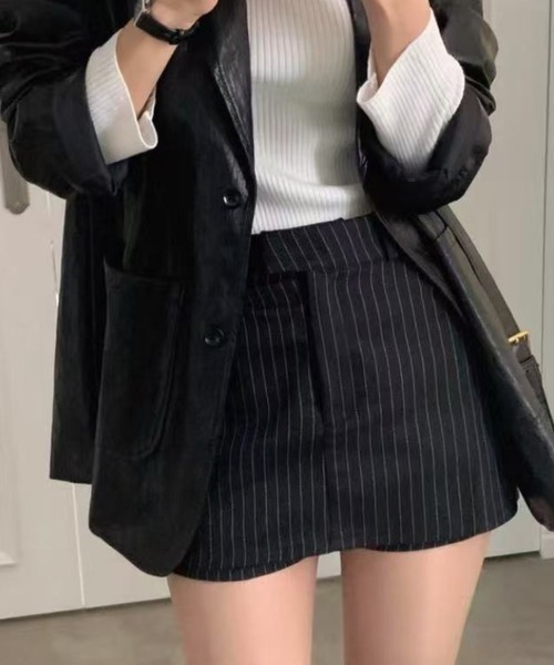 AsRiRe（アスリレイ）の「ストライプ柄スカートパンツ（スカート・レディース・ブラック/グレー・M/S/L）」の4枚目の写真