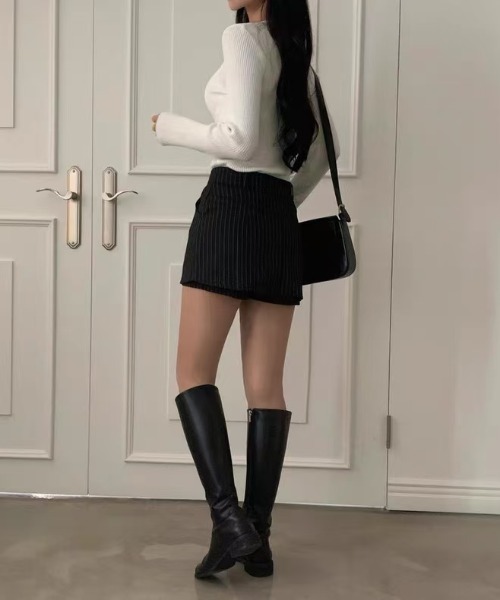 AsRiRe（アスリレイ）の「ストライプ柄スカートパンツ（スカート・レディース・ブラック/グレー・M/S/L）」の7枚目の写真