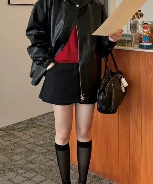 AsRiRe（アスリレイ）の「ストライプ柄スカートパンツ（スカート・レディース・ブラック/グレー・M/S/L）」の10枚目の写真