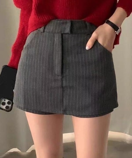 AsRiRe（アスリレイ）の「ストライプ柄スカートパンツ（スカート・レディース・ブラック/グレー・M/S/L）」の13枚目の写真