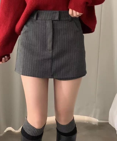 AsRiRe（アスリレイ）の「ストライプ柄スカートパンツ（スカート・レディース・ブラック/グレー・M/S/L）」の15枚目の写真