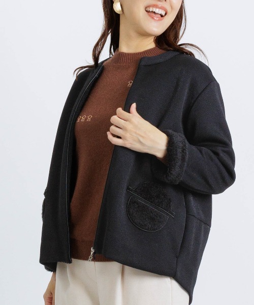 STUDIO PICONE(スタジオピッコーネ)の「シャギーポケットダンボールブルゾン(カーディガン/ボレロ・レディース・ブラック/ライトブルー/ホワイト・M/L/LL)」の12枚目の写真