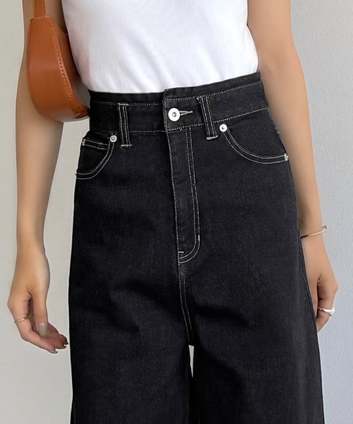 callautia（カラウティア）の「ハイウエストワイドカーブデニム（デニムパンツ・レディース・ネイビー・マルチサイズ）」の2枚目の写真