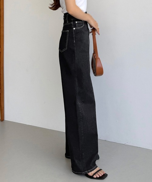 callautia（カラウティア）の「ハイウエストワイドカーブデニム（デニムパンツ・レディース・ネイビー・マルチサイズ）」の4枚目の写真