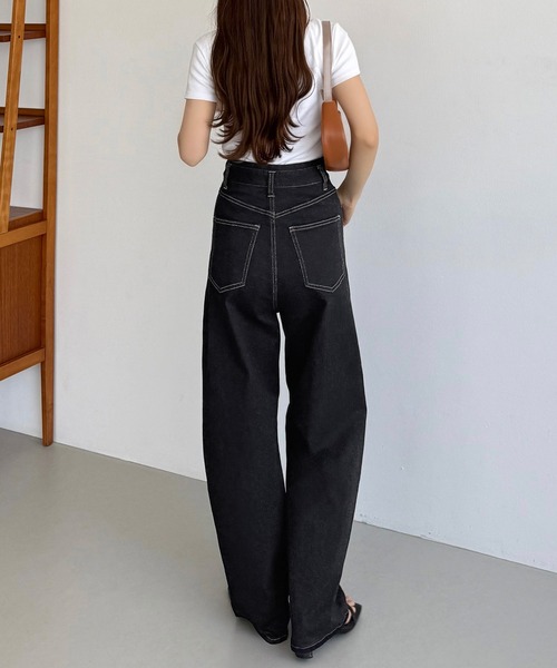 callautia（カラウティア）の「ハイウエストワイドカーブデニム（デニムパンツ・レディース・ネイビー・マルチサイズ）」の5枚目の写真