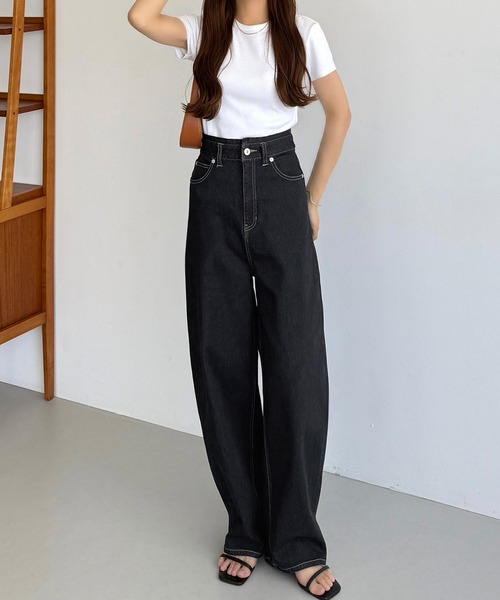 callautia（カラウティア）の「ハイウエストワイドカーブデニム（デニムパンツ・レディース・ネイビー・マルチサイズ）」の6枚目の写真