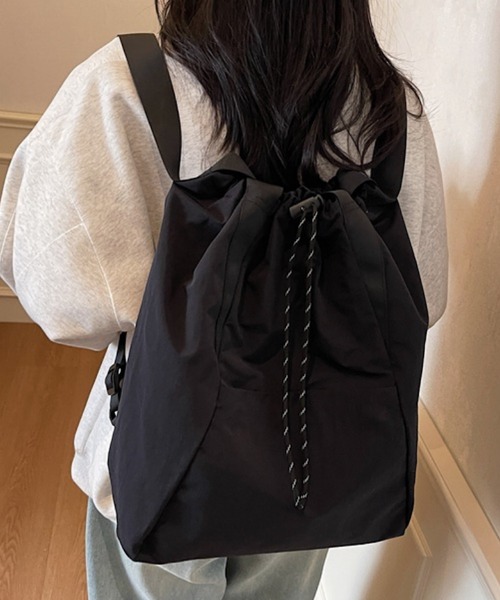 Mignonjour（ミニョンジュール）の「FReePLACe/大容量 巾着 トートバッグ リュックサック X12598（バックパック/リュック・レディース・ベージュ/ブラック・FREE）」の3枚目の写真