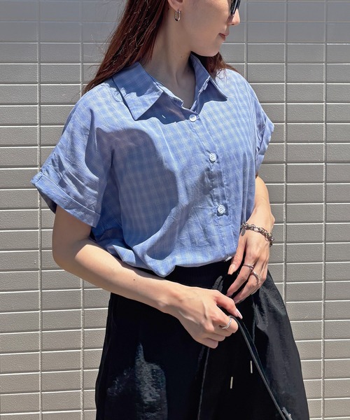 セール】【ISOOK / アイスー】シアーチェック半袖シャツ / チェック