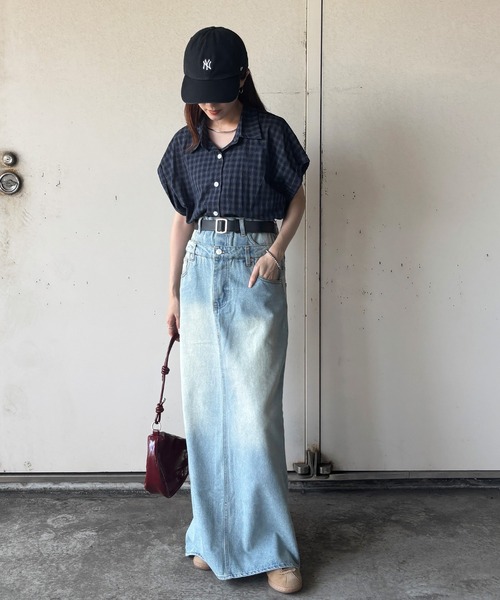 ISOOK(アイスー)の「【ISOOK / アイスー】シアーチェック半袖シャツ / チェックシャツ シアーシャツ シアートップス コンパクトシャツ 柄シャツ シースルー レギュラーカラー ショート丈 クロップド丈 短丈 半袖 チェック柄 ブルー アイボリー ネイビー 青 白 紺 ZOZOTOWN限定(シャツ/ブラウス・レディース・ブルー/ホワイト/ネイビー・FREE)」の15枚目の写真