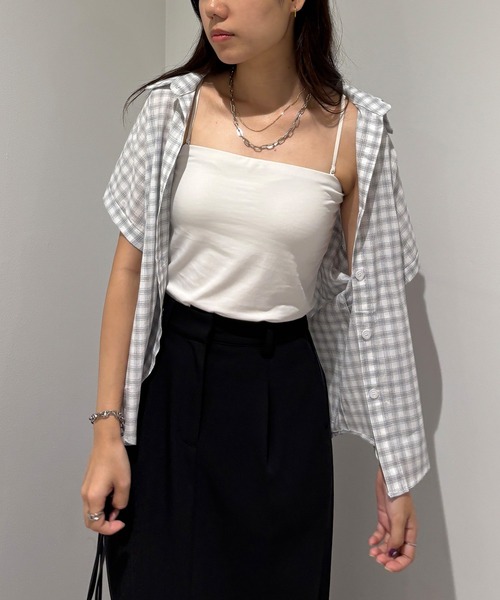 ISOOK(アイスー)の「【ISOOK / アイスー】シアーチェック半袖シャツ / チェックシャツ シアーシャツ シアートップス コンパクトシャツ 柄シャツ シースルー レギュラーカラー ショート丈 クロップド丈 短丈 半袖 チェック柄 ブルー アイボリー ネイビー 青 白 紺 ZOZOTOWN限定(シャツ/ブラウス・レディース・ブルー/ホワイト/ネイビー・FREE)」の13枚目の写真