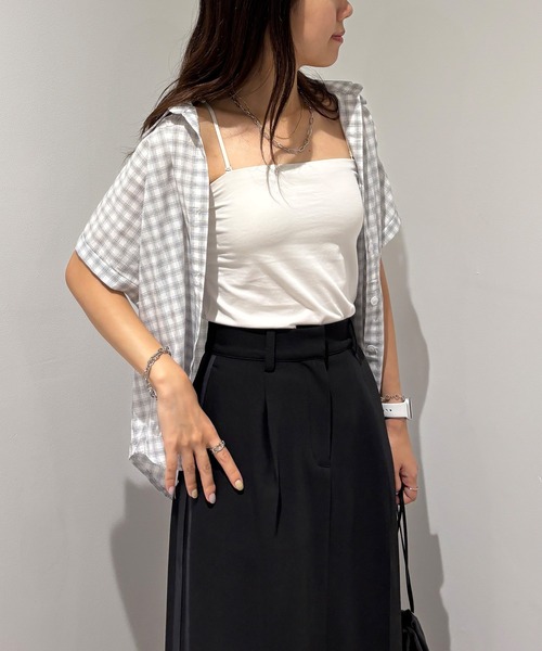 セール】【ISOOK / アイスー】シアーチェック半袖シャツ / チェック