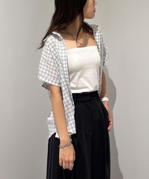 セール】【ISOOK / アイスー】シアーチェック半袖シャツ / チェック