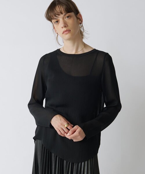 Drawing Numbers(ドローイング ナンバーズ)の「【Drawing Numbers】トリアセポリシースルーブラウス(シャツ/ブラウス・レディース・グレイッシュベージュ/アイボリー/ブラック・38)」の3枚目の写真