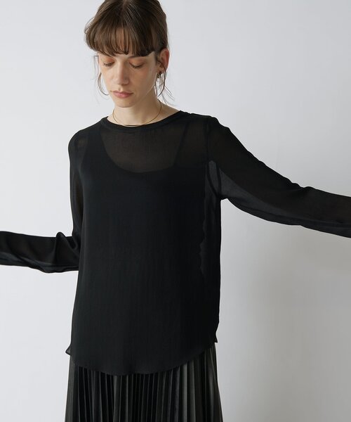 Drawing Numbers(ドローイング ナンバーズ)の「【Drawing Numbers】トリアセポリシースルーブラウス(シャツ/ブラウス・レディース・グレイッシュベージュ/アイボリー/ブラック・38)」の18枚目の写真